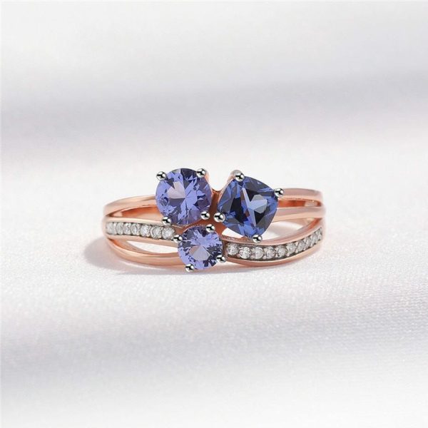 Sapphire | 3 Stone Sapphire 925 Sterling Silver 14K Rose Gold