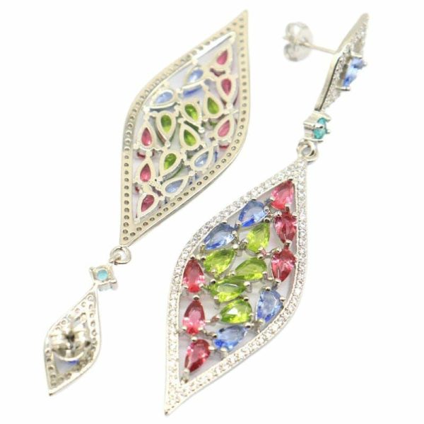 Tanzanite | Multi Color Tourmaline Peridot Tanzanite Blue Topaz Silver Drop Earrings Blue