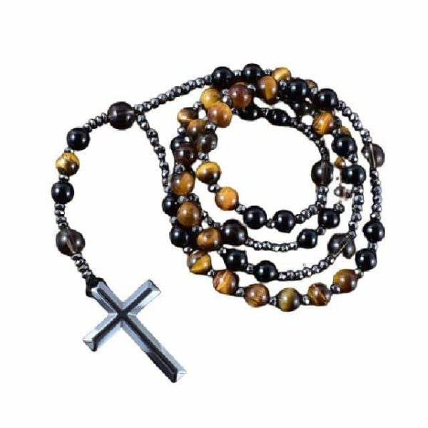 Tigers Eye | Natural Black Onyx With Tiger Eye Stone Catholic Christ Rosary