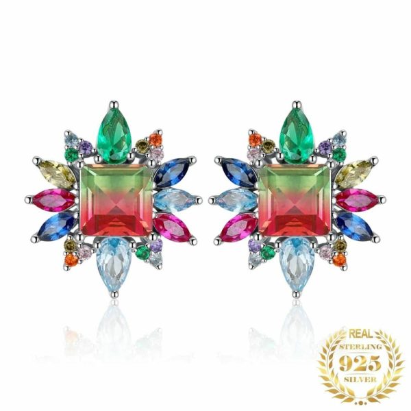 Tourmaline | 7.4ct Rainbow Tourmaline 925 Sterling Silver Stud Earrings