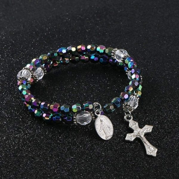 Bracelets | Double Layer Colored Beads Cross and Pendant WWJD Bracelet