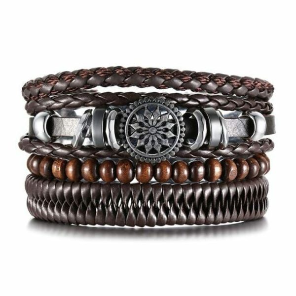 Bracelets | 4Pcs/Set Braided Wrap Leather