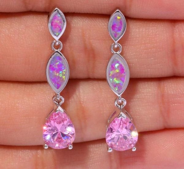 Earrings | Charm Pink Fire Opal Rose Quartz Drop Earrings