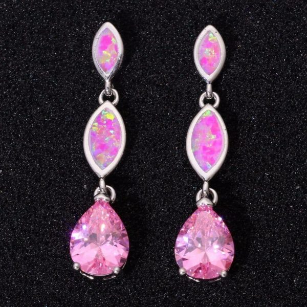 Earrings | Charm Pink Fire Opal Rose Quartz Drop Earrings