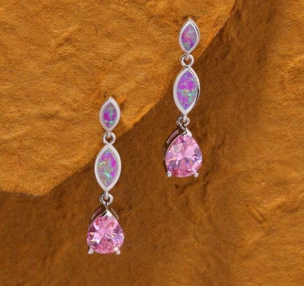 Earrings | Charm Pink Fire Opal Rose Quartz Drop Earrings