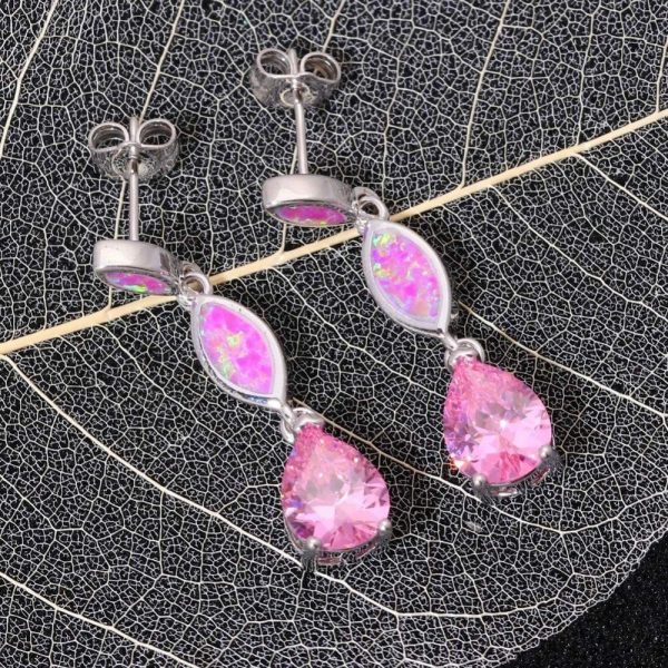 Earrings | Charm Pink Fire Opal Rose Quartz Drop Earrings